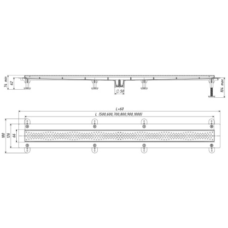 Трап линейный Татполимер ТП-50A-700 (вертикальный выпуск, решетка нержавеющая сталь A - волна 76 см)